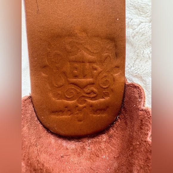 ELF Scalloped Tan Leather Flats. Double Ankle Strap. - Picture 16 of 16